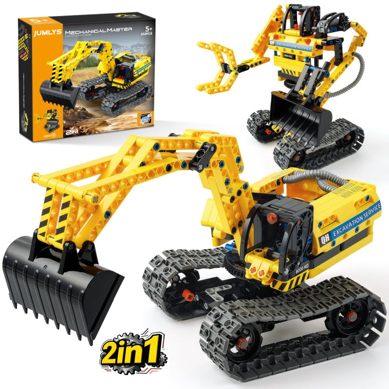 Jumlys STEM Building Toy for Kids Boys Girls Age 5 6 7 8 9 10 11 12 Years Old 2 in 1 Excavator Robot Building Sets 344 Pcs DIY Engineering Construction Building Blocks Kits - Image 3