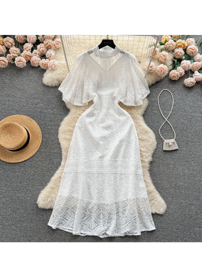 KUYING New Collar Heavy Industry Hook Flower Hollow Lace Dress  - Image 1