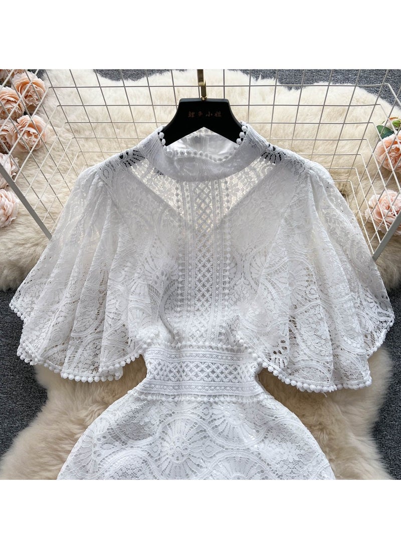 KUYING New Collar Heavy Industry Hook Flower Hollow Lace Dress  - Image 2