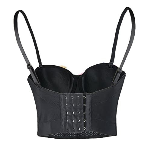 ELLACCI Women's 3D Floral Bustier Crop Top Wedding Party Club Bra Tops Small 36/80 Black - Image 3