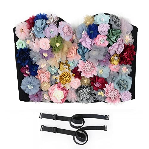 ELLACCI Women's 3D Floral Bustier Crop Top Wedding Party Club Bra Tops Small 36/80 Black - Image 4
