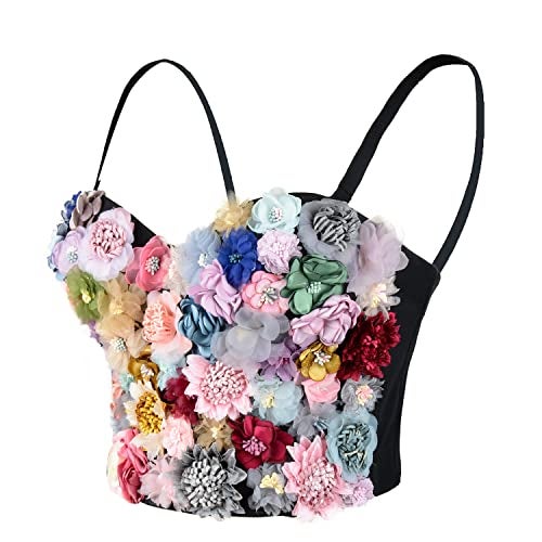 ELLACCI Women's 3D Floral Bustier Crop Top Wedding Party Club Bra Tops Small 36/80 Black - Image 1