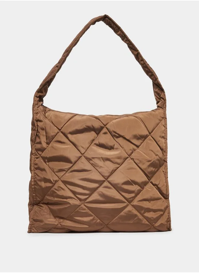 Styli Diamond Pattern Quilted Shoulder Bag with Zip Closure