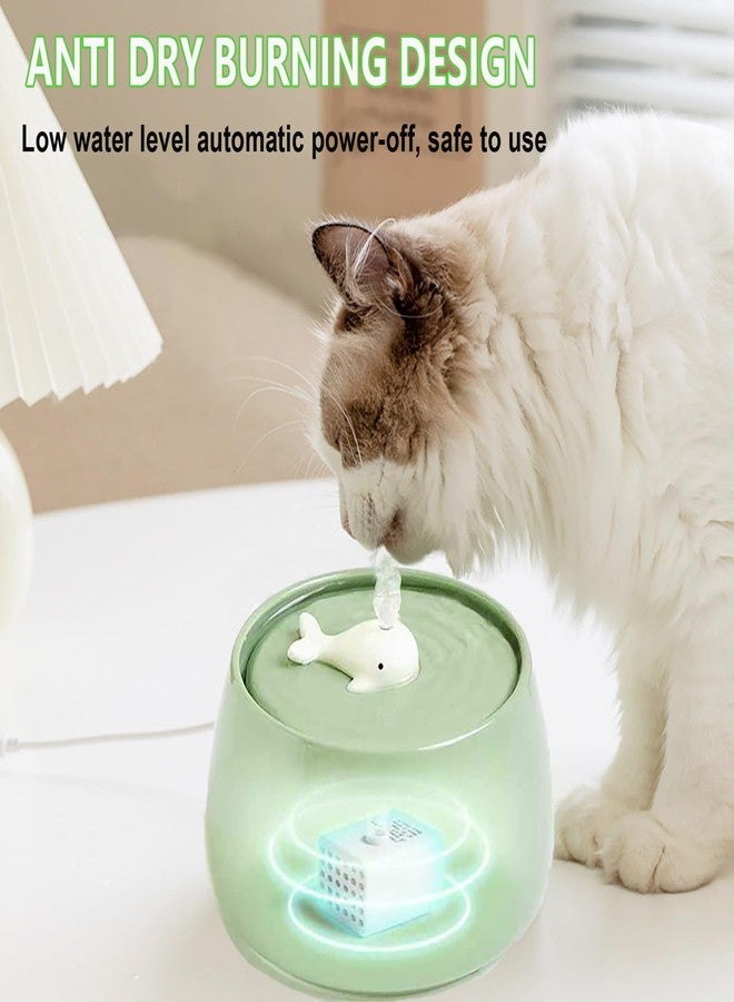 Atldmphic Ceramic Cat Water Fountain, 45oz/1.3L Porcelain Cat Water Dispenser, Automatic pet Water Fountain with Ultra-Quiet Pump, Perfect for Cats and Small Dogs, Cute Design (Green) - Image 2
