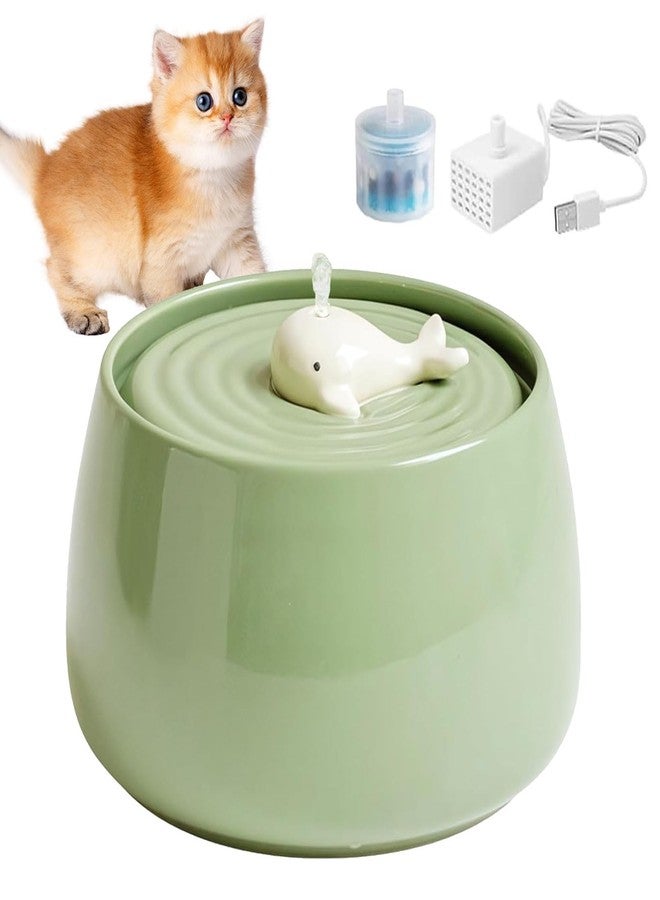 Atldmphic Ceramic Cat Water Fountain, 45oz/1.3L Porcelain Cat Water Dispenser, Automatic pet Water Fountain with Ultra-Quiet Pump, Perfect for Cats and Small Dogs, Cute Design (Green) - Image 1