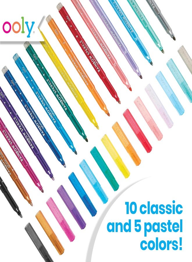 Ooly Rainbow Sparkle Glitter Markers Set of 15, Includes 5 Pastel & 10 Classic Color Markers, Glittery & Sparkling Marker for Kids, 2mm Nib for Medium Sized Lines - GLITTER VARIETY PACK - Image 2