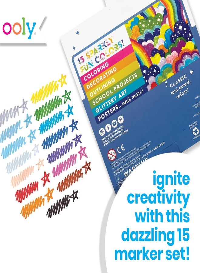 Ooly Rainbow Sparkle Glitter Markers Set of 15, Includes 5 Pastel & 10 Classic Color Markers, Glittery & Sparkling Marker for Kids, 2mm Nib for Medium Sized Lines - GLITTER VARIETY PACK - Image 4