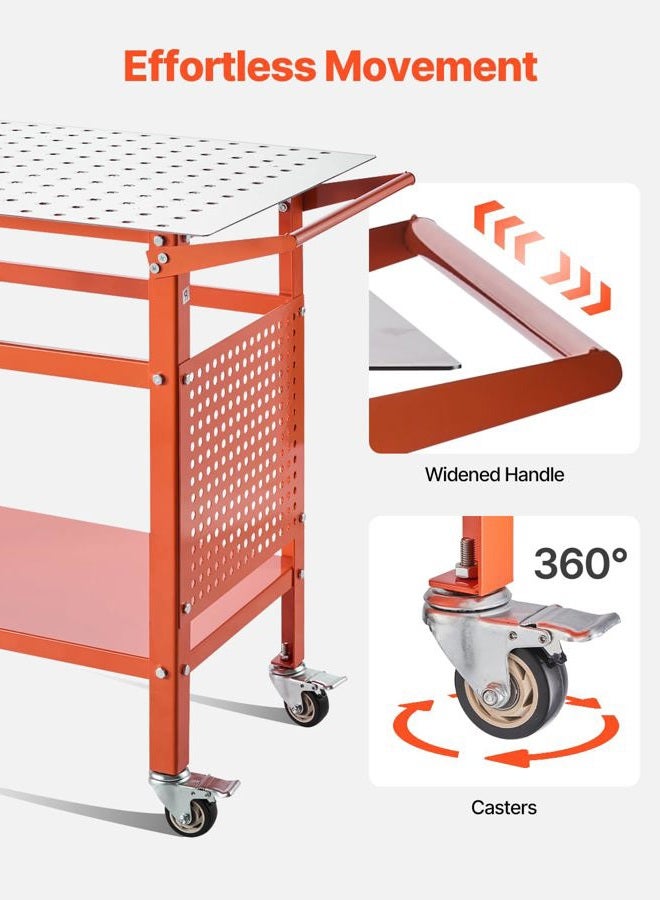 VEVOR Welding Table, 1016 x 609.6 x 914.4 mm Welding Bench with 362 kg Static Load Capacity, Mounting Table with 4 Wheels (2 with Brake), Double Layer Shelf and 5/8 Inch Mounting Holes - Image 5