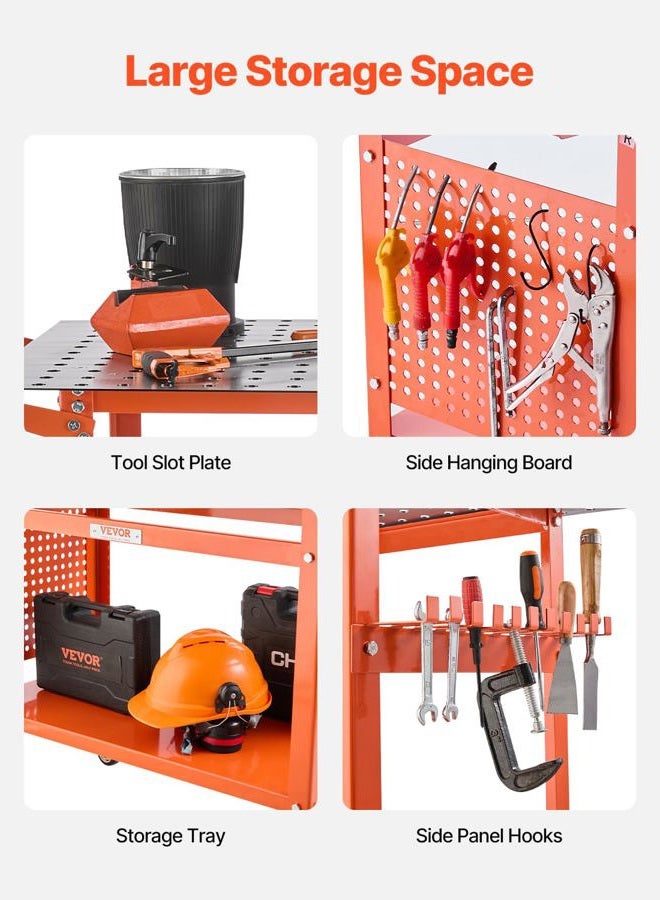 VEVOR Welding Table, 1016 x 609.6 x 914.4 mm Welding Bench with 362 kg Static Load Capacity, Mounting Table with 4 Wheels (2 with Brake), Double Layer Shelf and 5/8 Inch Mounting Holes - Image 3