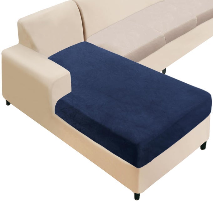 SECTIONAL COUCH COVER 1 PIECE VELVET SEPARATE CHAISE LOUNGE COVER SOFT STRETCH SOFA SLIPCOVERS FOR LEFTRIGHT CHAISE SECTIONAL COUCHCHAISE LOUNGENAVY