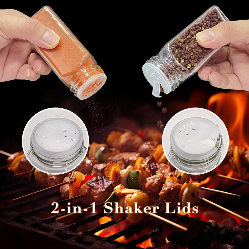 SAGREENY 24 Pcs Spice Jars, 4oz Seasoning Containers with Acacia Wood Shaker Lids, Glass Spice Bottles with Labels, Square Seasoning Organizer, Silicone Collapsible Funnel, Kitchen Spice Container - Image 3