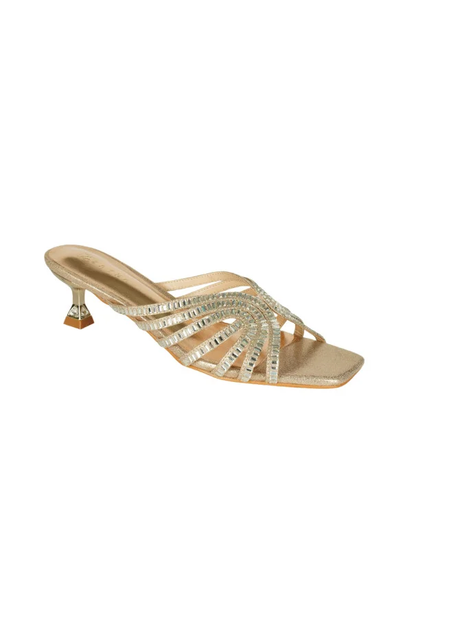 ZAYNA 221-108 Zayna Ladies  Fashion Mid Heel Slip on 2G9183-10 Gold