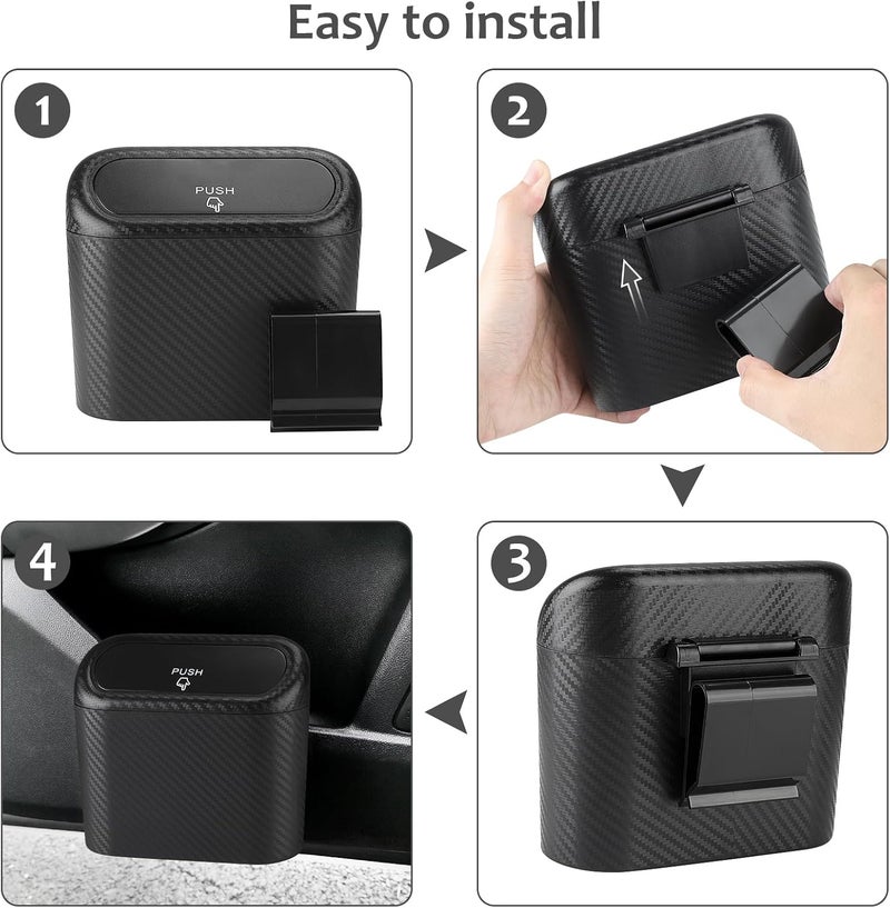 accmor Car Trash Can with Lid, Mini Vehicle Trash Bin Portable Car Dustbin Garbage Organizer Holder with One Roll Trash Bag, Small Hanging Leakproof Auto Storage Bag Container (Carbon Fiber) - Image 5