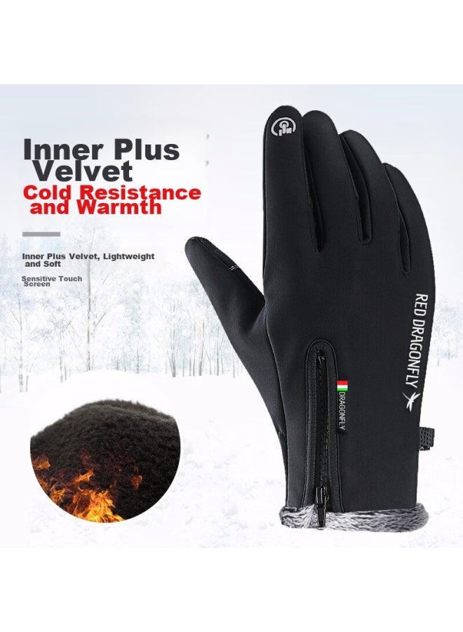 Red Dragonfly Riding Gloves For Men, Autumn And Winter Leather Gloves, Outdoor Touchscreen Motorcycle Water-resistant Windproof Warm Fleece-lined Sports Gloves, Zipper Closure Style - Image 4