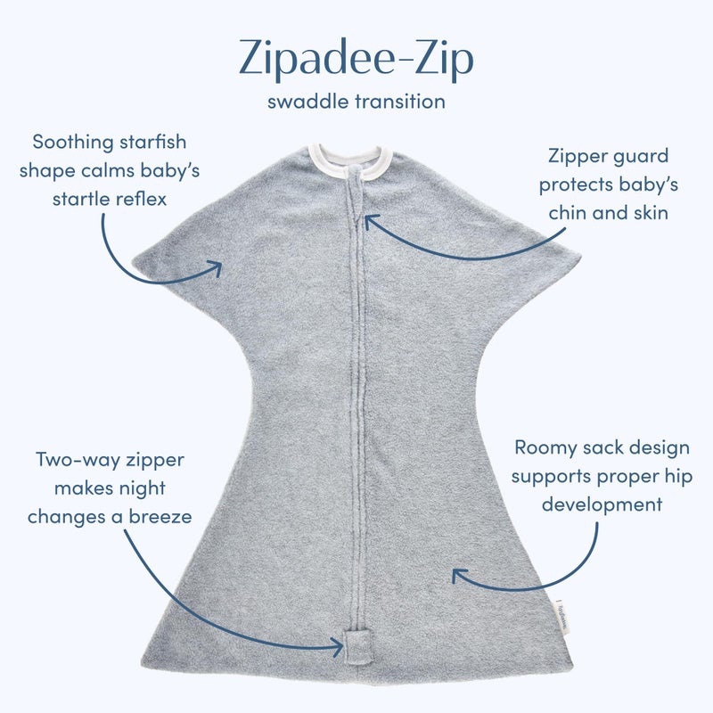 SleepingBaby Zipadee-Zip Transition Swaddle - Warm Fleece Baby Swaddle Blanket with Zipper Convenience - Heather Grey, Large (12-24 Month) - Image 2
