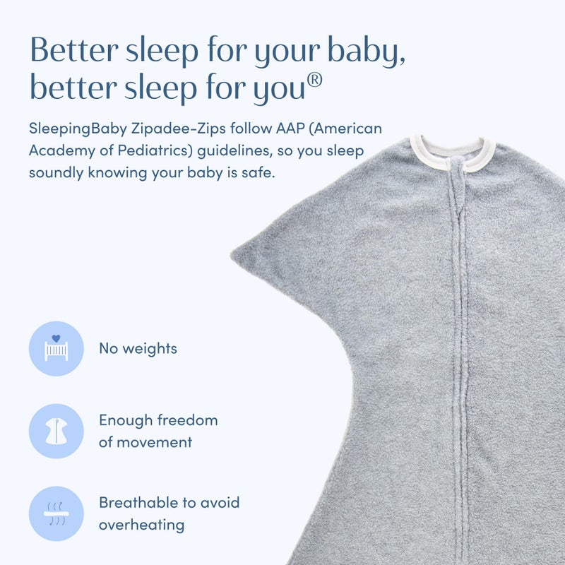 SleepingBaby Zipadee-Zip Transition Swaddle - Warm Fleece Baby Swaddle Blanket with Zipper Convenience - Heather Grey, Large (12-24 Month) - Image 5