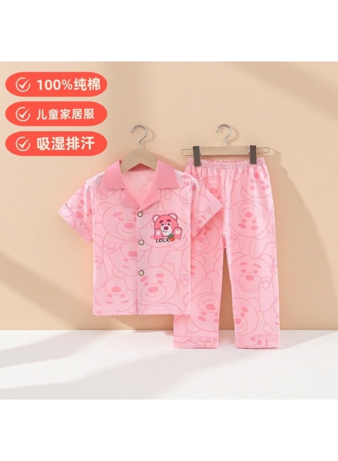 Summer Short-sleeved Trousers Children's Pajamas Thin Cotton Class A Home Clothes For Boys And Girls Baby Cartoon Air-conditioning Clothes