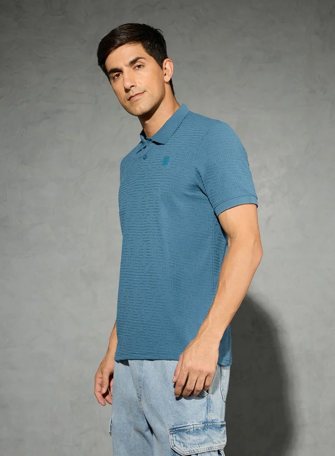 تكنوسبورت تيشيرت بولو رياضي رجالي بقصة ضيقة بنقشة جاكار من تكنوسبورت