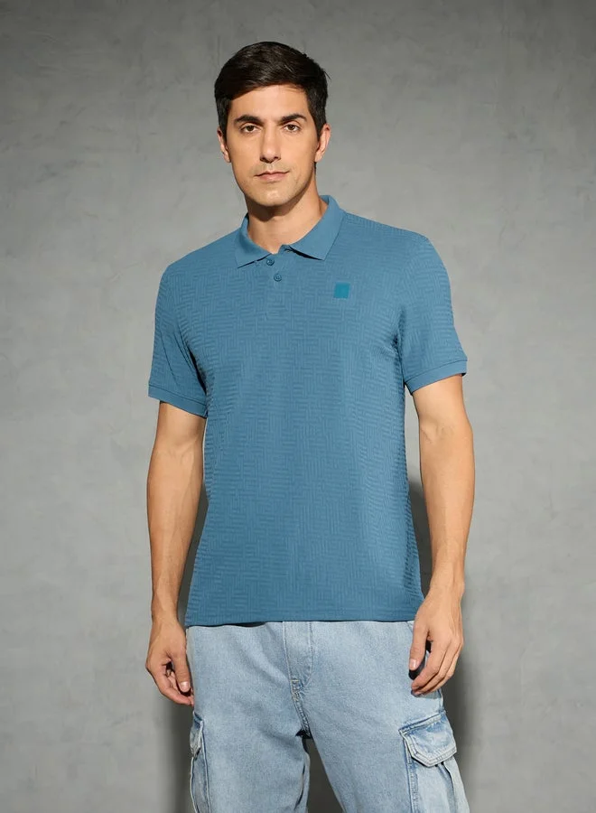 تكنوسبورت تيشيرت بولو رياضي رجالي بقصة ضيقة بنقشة جاكار من تكنوسبورت