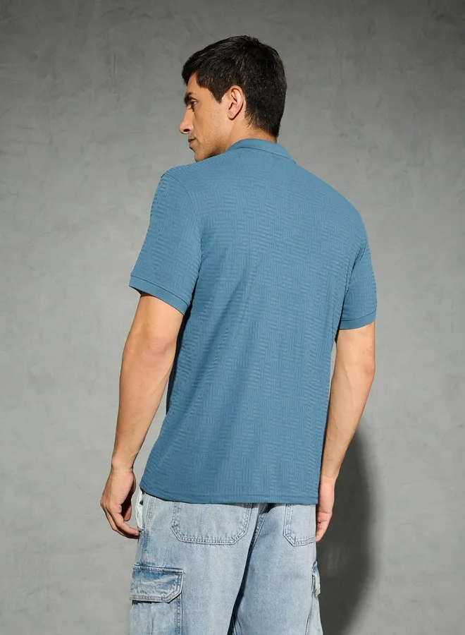 Technosport Blue Technosport Men Jacquard Slim Fit Sports Polo for Men | Best Price UAE
