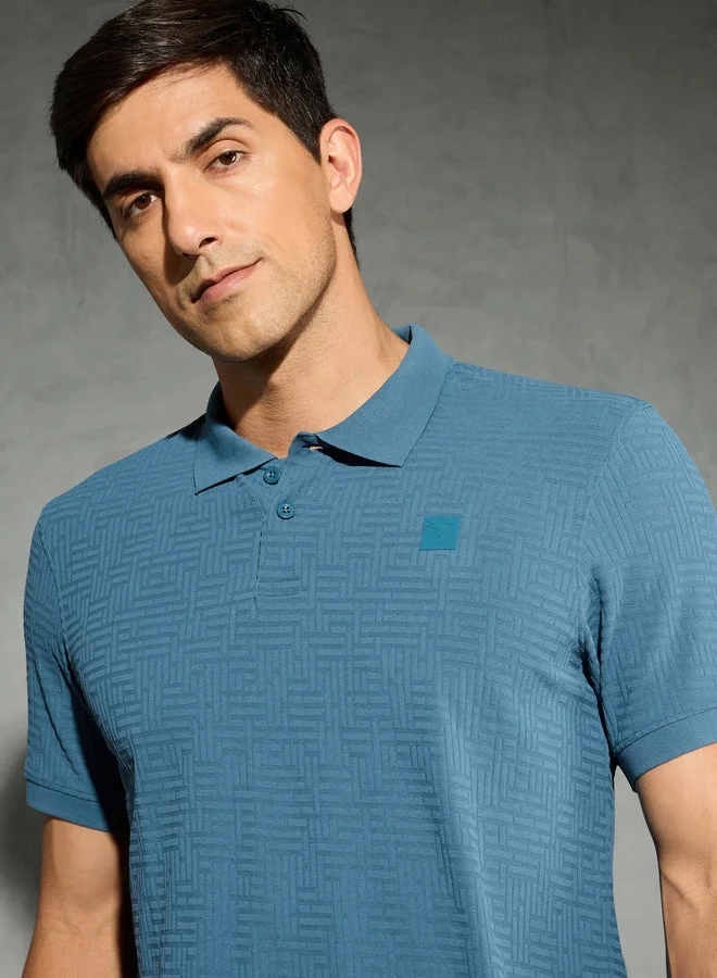Technosport Blue Technosport Men Jacquard Slim Fit Sports Polo for Men | Best Price UAE