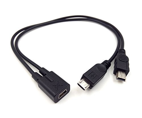 Haokiang Mini USB Y Splitter Cable, Haokiang 1Ft/30cm Injection Molding USB 2.0 Mini Female to Mini USB Male and Micro USB Male 2 in 1 Converter High Speed Charging Cable Cord (Mini F/M+Micro M) - Image 2