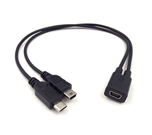 Haokiang Mini USB Y Splitter Cable, Haokiang 1Ft/30cm Injection Molding USB 2.0 Mini Female to Mini USB Male and Micro USB Male 2 in 1 Converter High Speed Charging Cable Cord (Mini F/M+Micro M) - Image 1
