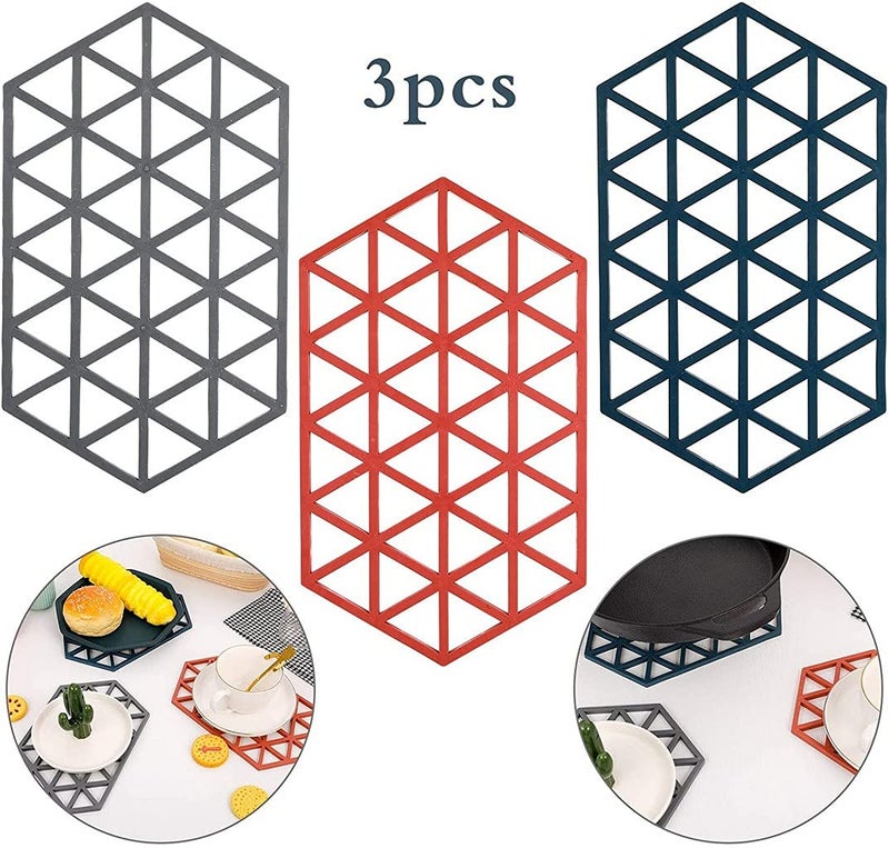 DHVSAM Dhvsam Silicone Table Mats, Hexagon Heat-Insulating Non-Slip Table Protection Trivet Mats, for Hot Pot-pan-hot Dishes Spoon Rest, Kitchen Cooking & Dining (Pack of 3, Random (Mix)) - Image 2