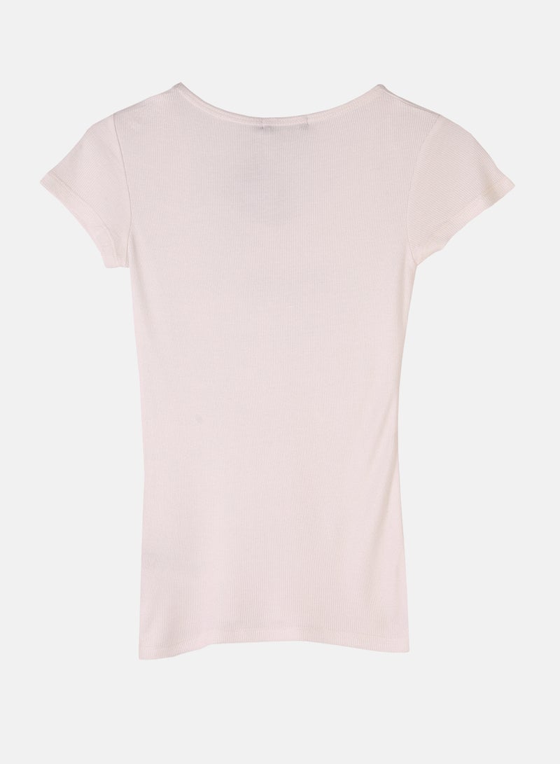 FOREVER 21 Rhinestone Logo V-Neck Ribbed Tee - Image 2