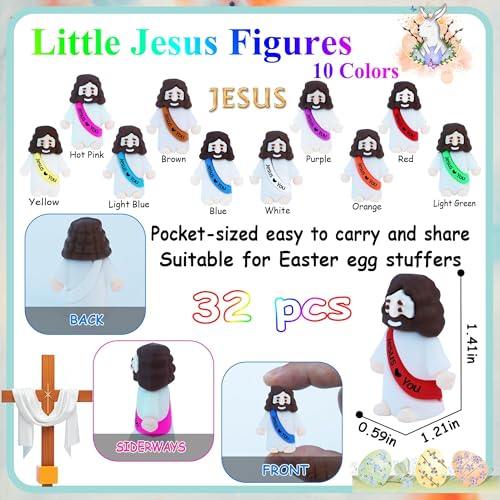 ILHSTY 32 Pcs Little Jesus Figures Rubber Mini Jesus Figurines in Bulk Christian Doll Tiny Baby Jesus Loves You Figures for Hide and Seek Easter Egg Fillers Egg Hunt Religious Party Favors Mix Color 10 - Image 5