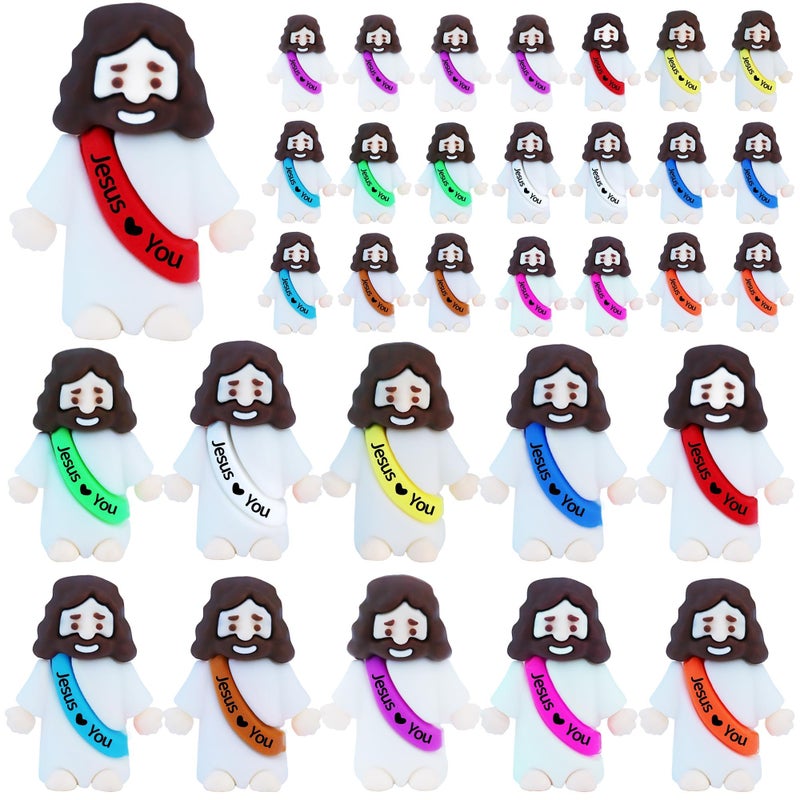 ILHSTY 32 Pcs Little Jesus Figures Rubber Mini Jesus Figurines in Bulk Christian Doll Tiny Baby Jesus Loves You Figures for Hide and Seek Easter Egg Fillers Egg Hunt Religious Party Favors Mix Color 10 - Image 3