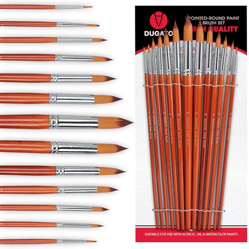 DUGATO Artist Watercolor Paint Brushes Set 13pcs - Round Pointed Tip Soft Anti-Shedding Nylon Hair Wood Long Handle - Detail Paint Brush for Watercolor, Acrylics, Ink, Gouache, Oil, Tempera, Paint by Number - Image 1