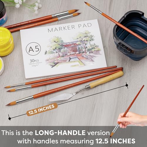 DUGATO Artist Watercolor Paint Brushes Set 13pcs - Round Pointed Tip Soft Anti-Shedding Nylon Hair Wood Long Handle - Detail Paint Brush for Watercolor, Acrylics, Ink, Gouache, Oil, Tempera, Paint by Number - Image 2