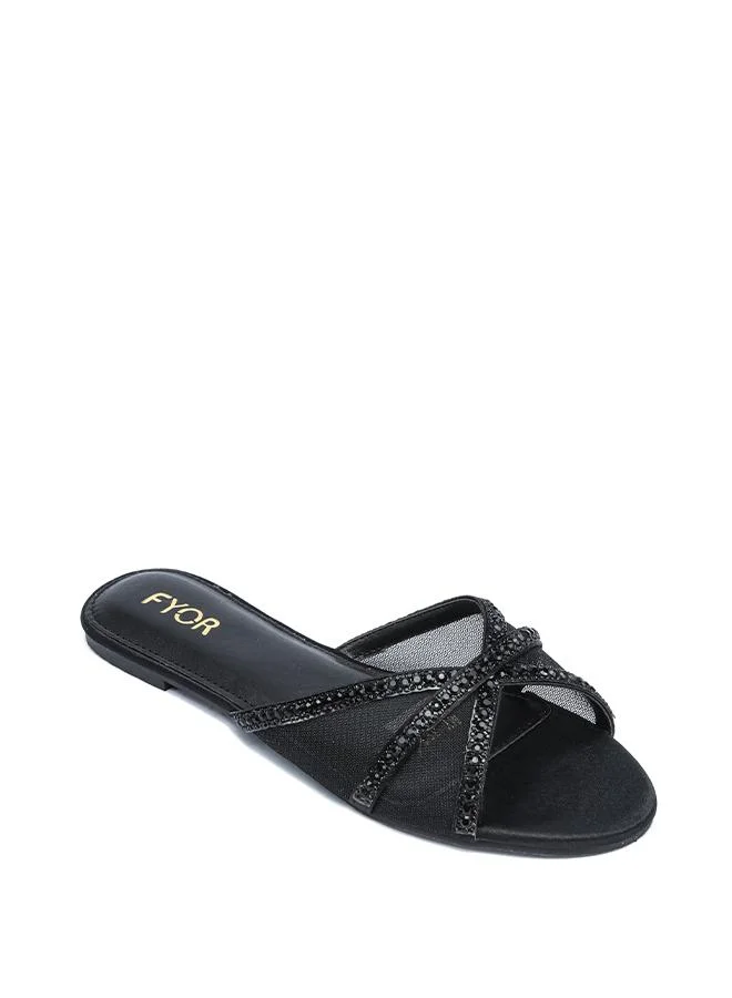 FYOR Stylish Thin-Strap Crystal Flat Slide MY 393