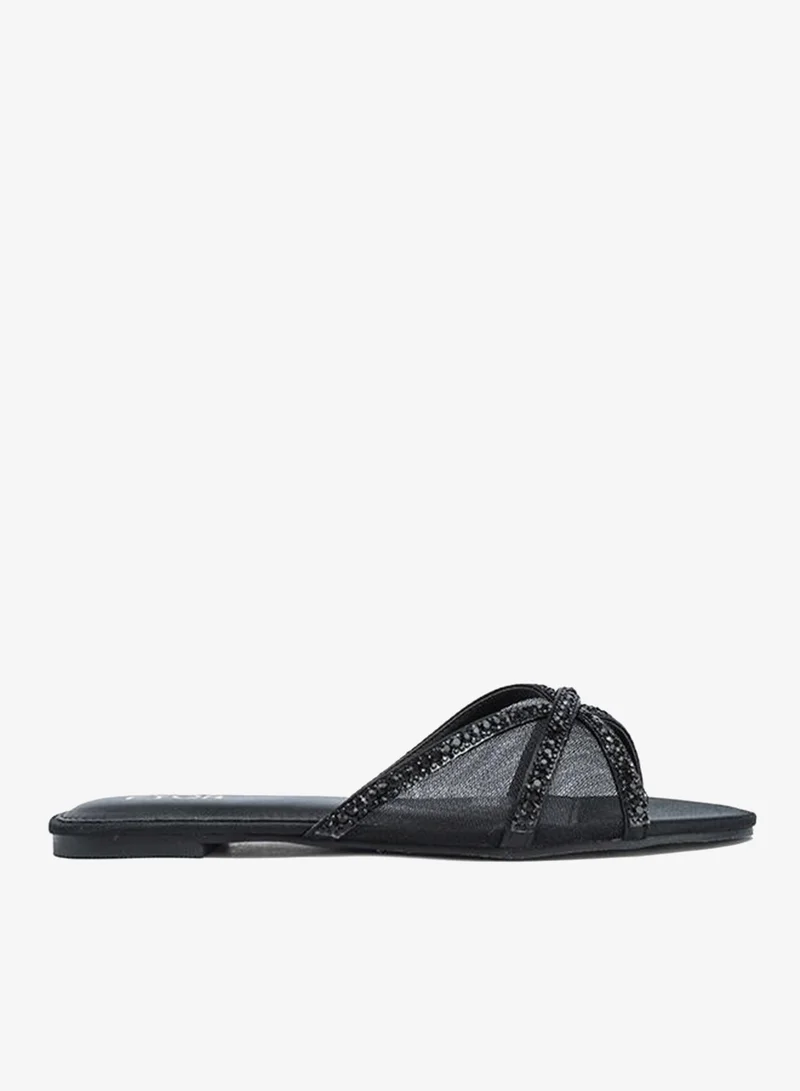 FYOR Stylish Thin-Strap Crystal Flat Slide MY 393