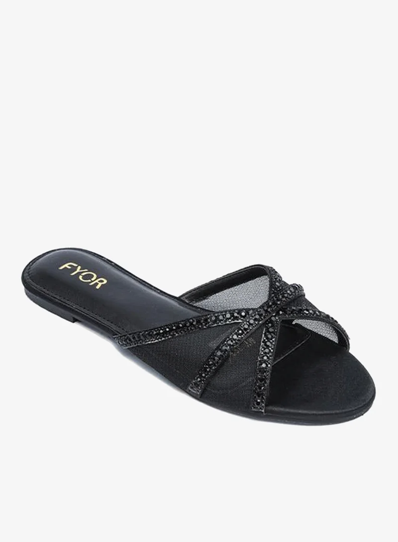 FYOR Stylish Thin-Strap Crystal Flat Slide MY 393