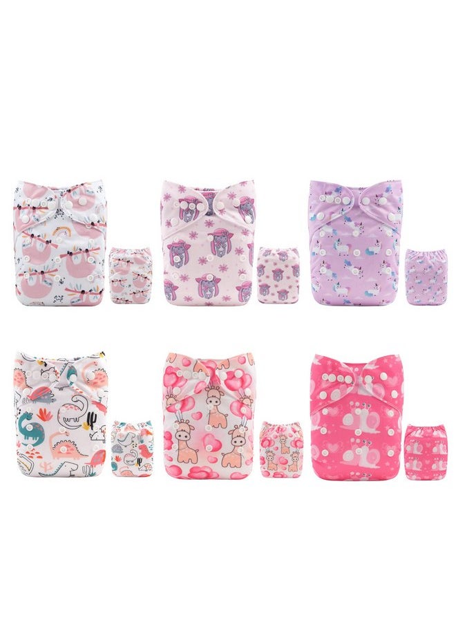 ALVABABY - ALVABABY Baby Cloth Diaper 6 Pack with 12 Inserts One Size Cloth Diaper Covers Adjustable Washable Reusable for Baby Girls and Boys - Image 1