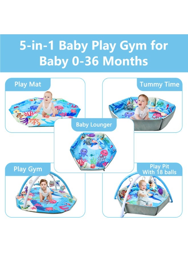 أسيف مجموعة من صالة الألعاب الرياضية للأطفال وسجادة اللعب متعددة الوظائف - مناسبة لاستكشاف الحواس وتطوير المهارات الحركية من الرضع إلى الأطفال الصغار، سجادة أنشطة مصنوعة من الفوم الناعم والآمن (43.5 × 43.9 × 50.0 سم)، تأتي مع 6 ألعاب تفاعلية، مرآة، وحوض كرات - Image 3