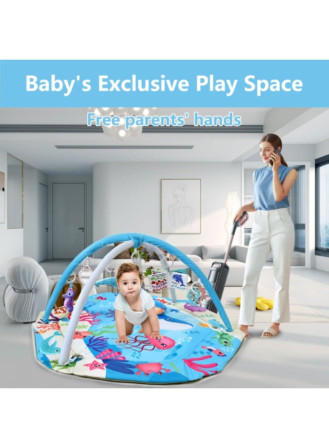 أسيف مجموعة من صالة الألعاب الرياضية للأطفال وسجادة اللعب متعددة الوظائف - مناسبة لاستكشاف الحواس وتطوير المهارات الحركية من الرضع إلى الأطفال الصغار، سجادة أنشطة مصنوعة من الفوم الناعم والآمن (43.5 × 43.9 × 50.0 سم)، تأتي مع 6 ألعاب تفاعلية، مرآة، وحوض كرات - Image 5