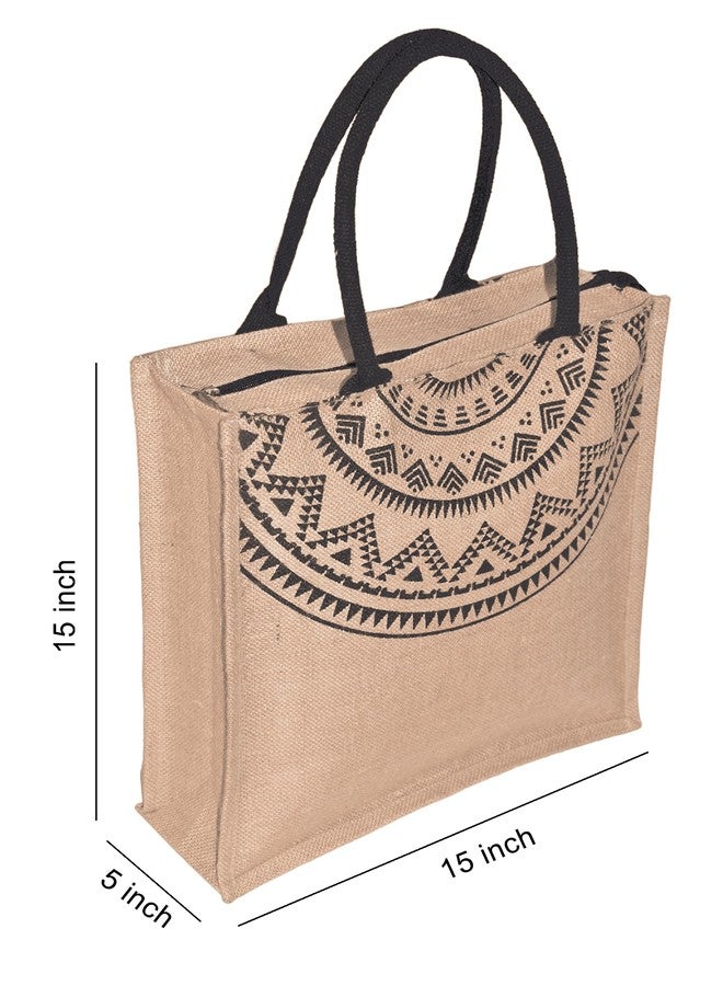 Daffodil Jute Bags Handcrafted Mandala Print Bag with Utility Pouch Combo Jute Carry Bag for Men & Women Tiffin Bag, Shopping Bag with Cosmetic Pouch (Pack of 2) - Image 3