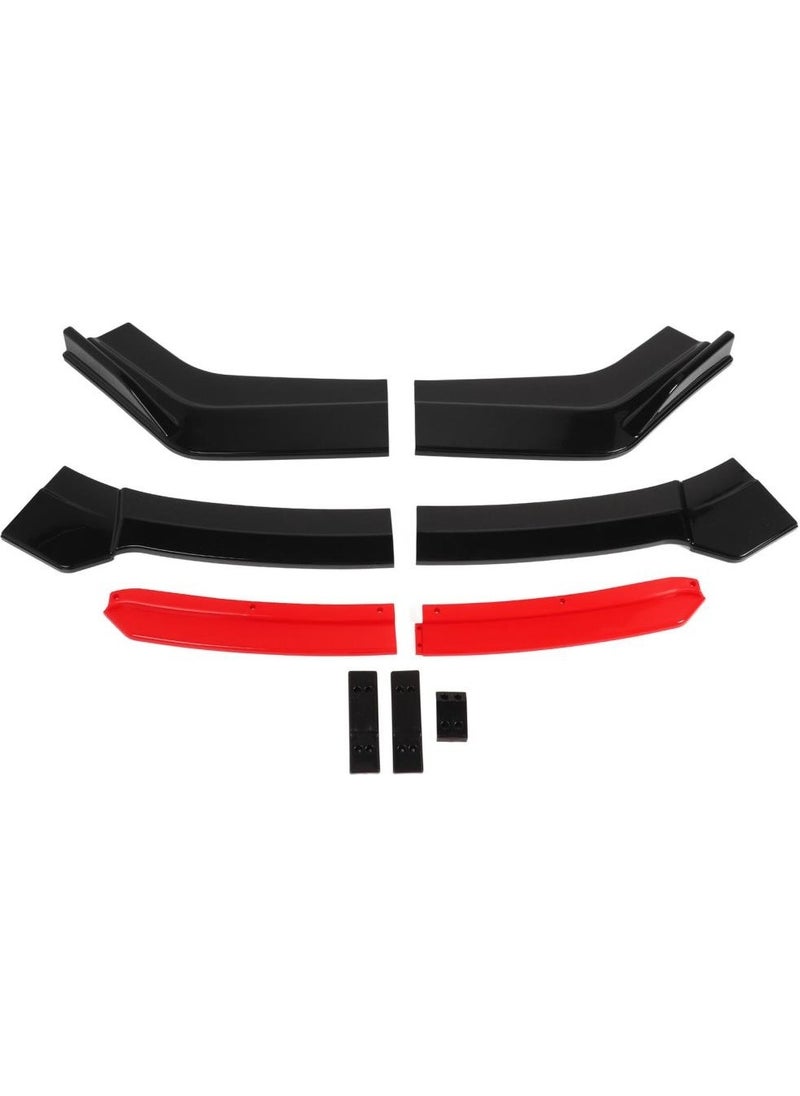 Techmaster 6 Piece Universal Car Auto Front Bumper Lip Bumper Attachment Piano Black Red  - Image 1