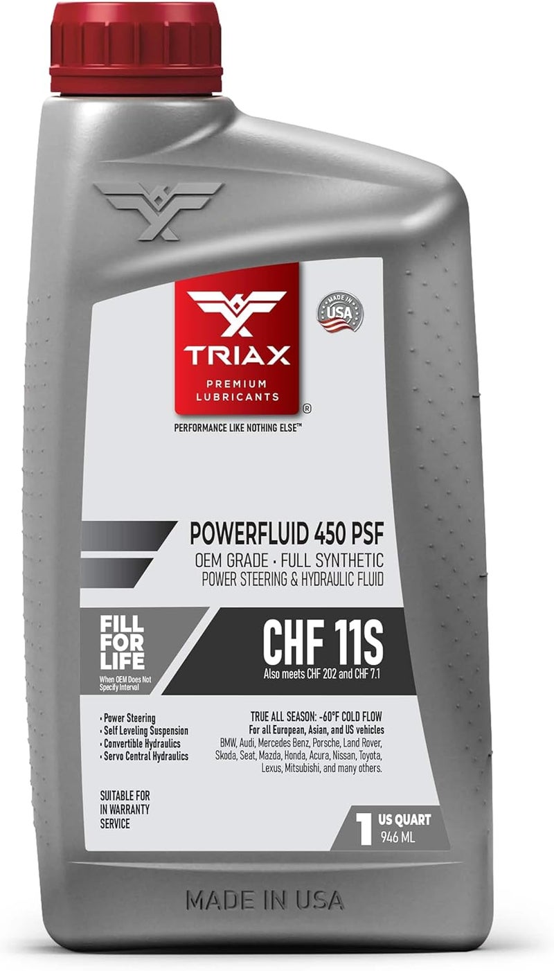 TRIAX Powerfluid 450 CHF 11S و CHF 202 و CHF 7.1 SPEC، درجة OEM، سائل اصطناعي بالكامل (أخضر) لنظام التوجيه المعزز، التعليق الهيدروليكي الهوائي، القفل المركزي، التحكم في الجر (1 كوارت) - Image 1