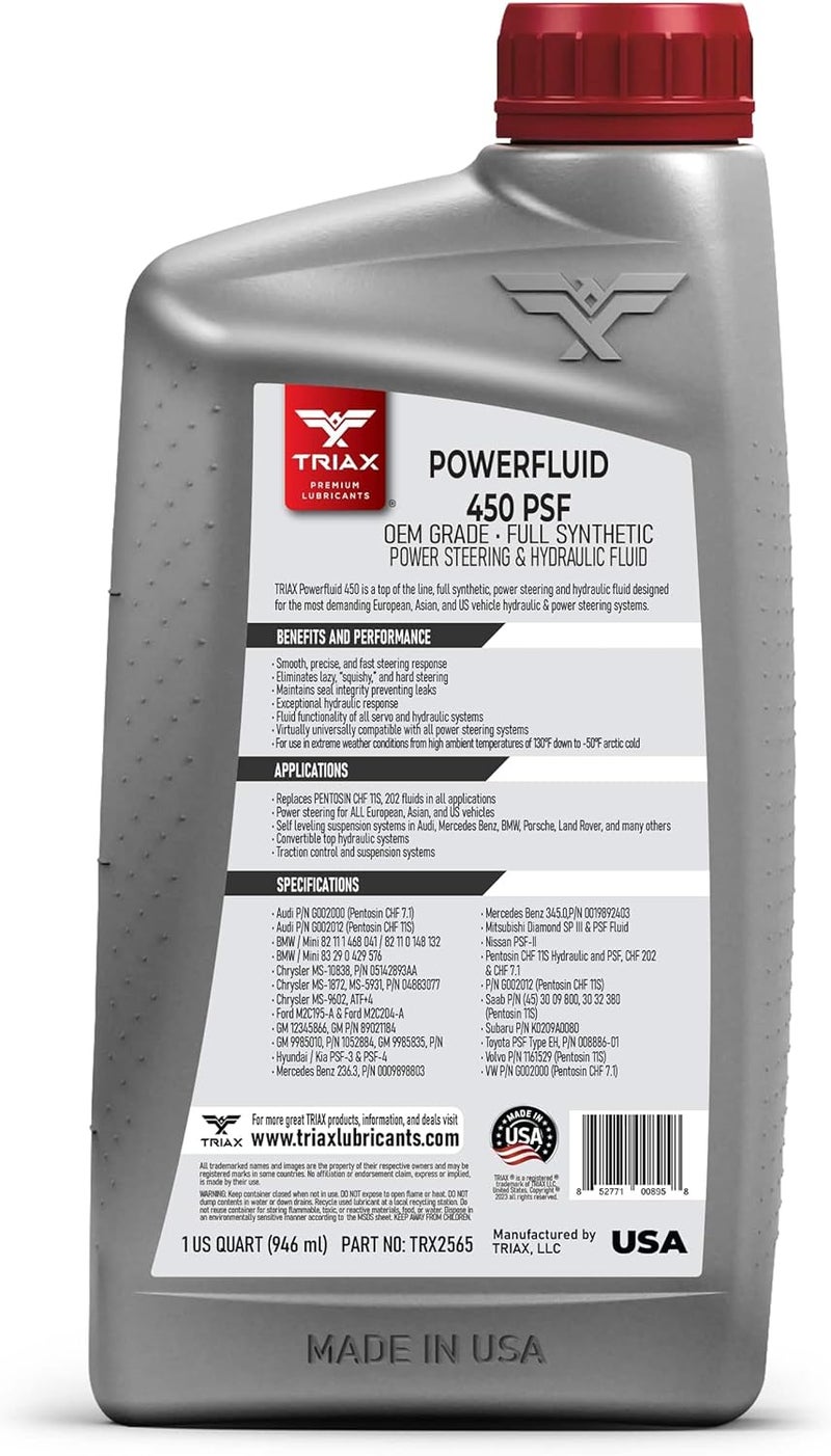 TRIAX Powerfluid 450 CHF 11S و CHF 202 و CHF 7.1 SPEC، درجة OEM، سائل اصطناعي بالكامل (أخضر) لنظام التوجيه المعزز، التعليق الهيدروليكي الهوائي، القفل المركزي، التحكم في الجر (1 كوارت) - Image 2