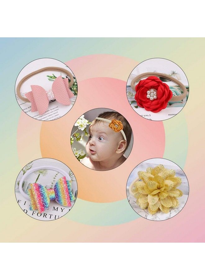 XIMA 40 حزمة من أربطة الرأس النايلون للأطفال حديثي الولادة - أربطة رأس ناعمة ومرنة للفتيات الصغيرات والأطفال الرضع والأطفال (تان 40 قطعة) - Image 5