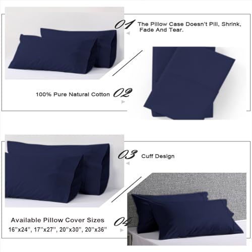 AVI Pure Cotton 144 TC Solid Pillow Cover, Set of 2 Pillow Covers, Normal Size Pillowcase, Pillow Covers with Envelope Closure, (16x24 inch, Dark Blue) - Image 4
