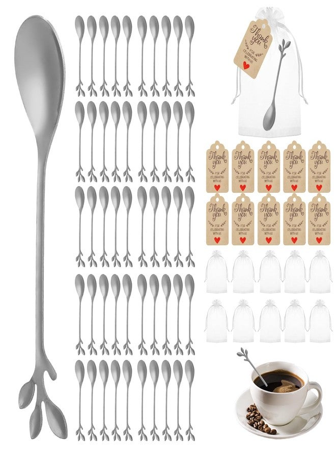 Motthjcw 50 Set Bridal Shower Party Favors Silver Tea Spoons, Tea Party Favors for Women, Mini Stainless Steel Leaf Dessert Tea Spoon Souvenir Gifts, Bridal Shower Favors Wedding Favors for Guests Bulk 50 - Image 1