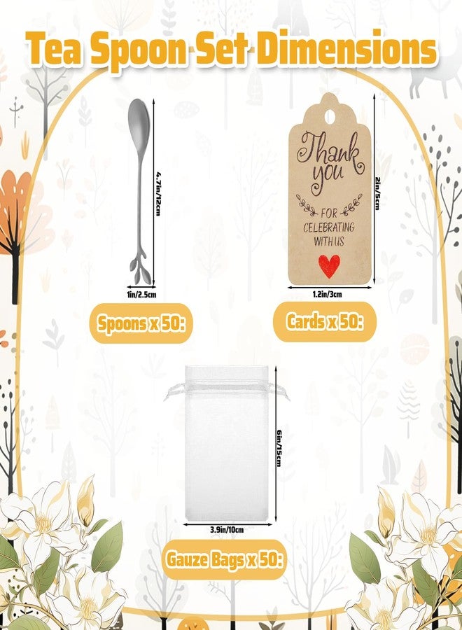 Motthjcw 50 Set Bridal Shower Party Favors Silver Tea Spoons, Tea Party Favors for Women, Mini Stainless Steel Leaf Dessert Tea Spoon Souvenir Gifts, Bridal Shower Favors Wedding Favors for Guests Bulk 50 - Image 2