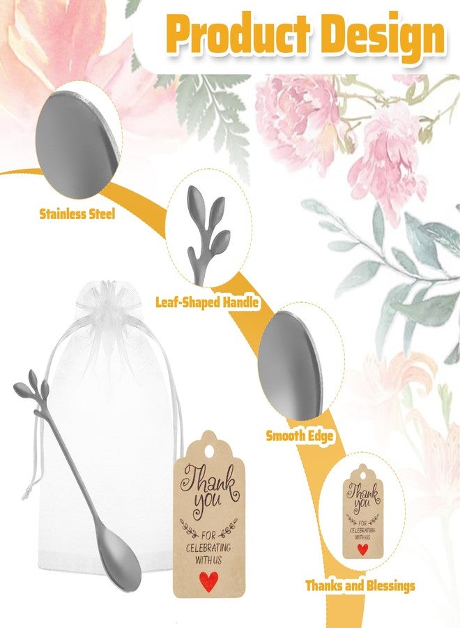 Motthjcw 50 Set Bridal Shower Party Favors Silver Tea Spoons, Tea Party Favors for Women, Mini Stainless Steel Leaf Dessert Tea Spoon Souvenir Gifts, Bridal Shower Favors Wedding Favors for Guests Bulk 50 - Image 3