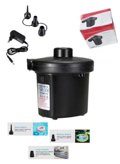 Black Household Mattress Electric Air Pump, 2-in-1 Inflator & Deflator, Compatible with Multiple Inflatable Items