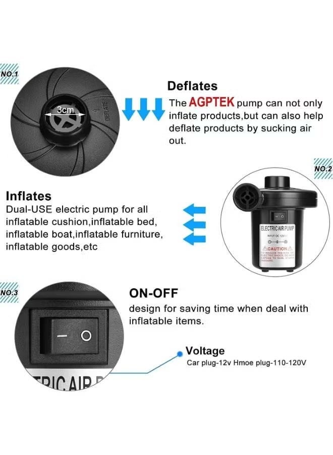 TNGames Black Household Mattress Electric Air Pump, 2-in-1 Inflator & Deflator, Compatible with Multiple Inflatable Items - Image 3